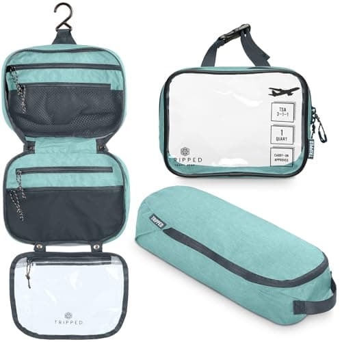 Toiletry Bag Kit Set: Hanging Travel Toiletry Bag + 311 TSA Cosmetic Liquid Bag + Ultralight Accessory Organizer Pouch (Dusty Teal) - Image 1