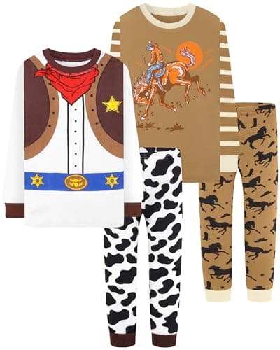 DAUGHTER QUEEN Boys Pajamas 18-24 Months Cowboy PJs 100% Cotton Long Sleeve Pj Sets Baby Toddler Sleepwear Costume Jammies Horse Clothes Outfits 18m/Mo, 24m/Mth - Image 1