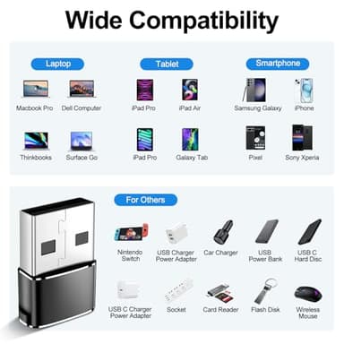 𝟒𝐏𝐚𝐜𝐤 𝐔𝐩𝐠𝐫𝐚𝐝𝐞𝐝 USB to USB C Adapter,Type-C Female to A Male Charger Converter for iPhone 17 Charger,iWatch Ultra SE 9 10,iPhone 17 Pro Max 16 15 12,Samsung S25,AirPods,iPad,Car,PS4 - Image 2