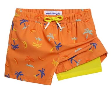 maamgic Boys Swim Trunks with Compression Liner 4-Way Stretch Quick Dry Swim Shorts Swimming Trunks Toddler Boy Coconut Orange 3T - Image 1