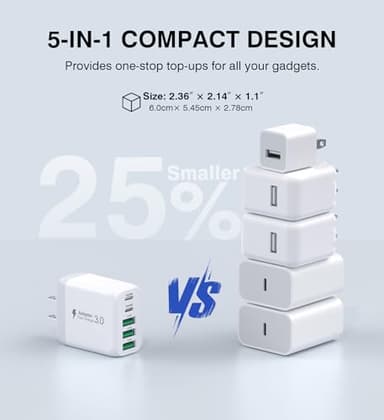 USB C Wall Charger Block, 2Pack 50W 5-Port C Charger Fast Charging Block PD Power Adapter +QC 3.0 Multiport Type C Box Brick Cube USB A Wall Plug for iPhone 16/15/14 Pro Max Plus, iPad,Samsung Galaxy - Image 4