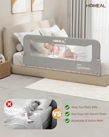 HOMEAL Bed Rail for Toddlers - 59"x24" Foldable Toddler Bed Rails for King, Queen, Twin, Full, Double Bed - Breathable Guard Rail for Toddlers with U-Shape Base, Grey, 1 Pack - Image 7