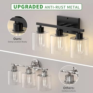 Phaosio Bathroom Vanity Light Fixtures 3-Black Wall Sconce, Brushed Nickel Mirror Light with Clear Glass Shade, Easy Install Bedroom Hallway Lighting, E26 Base - Image 5
