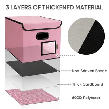 BALEINE File Organizer Box with Lid, Collapsible File Folder Organizer with Plastic Slide, Hanging File Folder Box for Office Document Storage (1 Pack, Pink) - Image 7