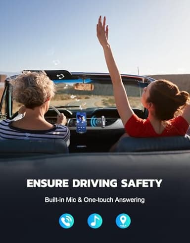 COMSOON Bluetooth Receiver for Car, Noise Cancelling 3.5mm AUX Bluetooth Car Adapter, Wireless Audio Receiver for Home Stereo/Wired Headphones, Hands-Free Call, 16H Battery Life - Black+Silver - Image 7