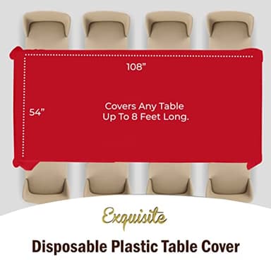 Party Solids 6-Pack Premium Plastic Tablecloth 54in. x 108in. Rectangle Plastic Table Cover - Red - Image 4