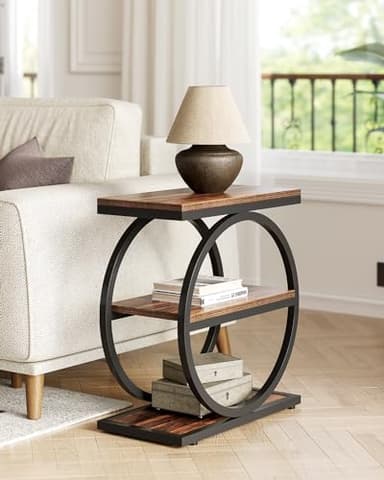 LITTLE TREE End Table, 3-Tier Side Table, Slim Sofa Side Table for Living Room, Tall Bedside Table Nightstand for Bedroom, Rustic Brown and Black - Image 3