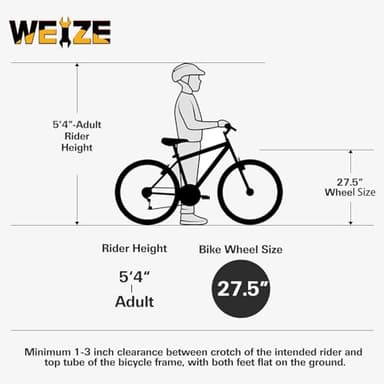 WEIZE Mountain Bike, 27.5 inch Outdoor Cycling Bike, 18-Speed/High-Carbon Steel/Dual Full Suspension, Adjustable Ergonomic Seat for Men Women Adult, MTB Bicycle with Suspension Fork, Matte Black - Image 6