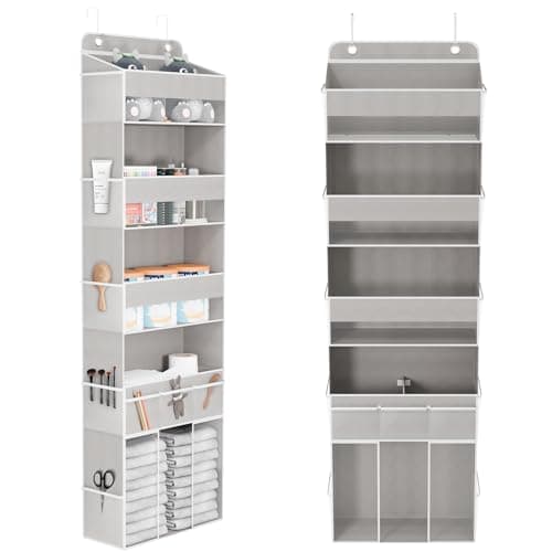 DCCDU Over The Door Organizer, 5 Tiers Hanging Nursery Storage Closet Organizer with Movable Shelf, Large Capacity Caddy, 10 Side Pockets, Back of Door for Bedroom Bathroom Dorm Decor, Grey - Image 1