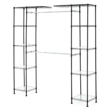 Amazon Basics Adjustable Expandable Metal Hanging Closet Storage Organizer Rack with Shelves, 57-80''L x 14''W x 72''H, Black - Image 3
