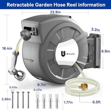 Retractable Garden Hose Reel, 1/2 in x 125 ft Wall Mounted Hose Reel, 10-Pattern Spray Nozzle, Any Length Lock/Slow Return System/Wall Mounted/180°Swivel Bracket - Image 3