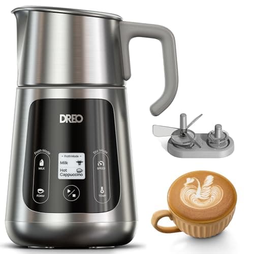 Dreo All-in-1 Milk Frother, Electric Foam Frother for Latte Art Microfoam and Coffee, 15oz/450ml Automatic Milk Warmer with 30 Drinks, Dishwasher Safe, Dairy/Plant-Based Milk - Image 1