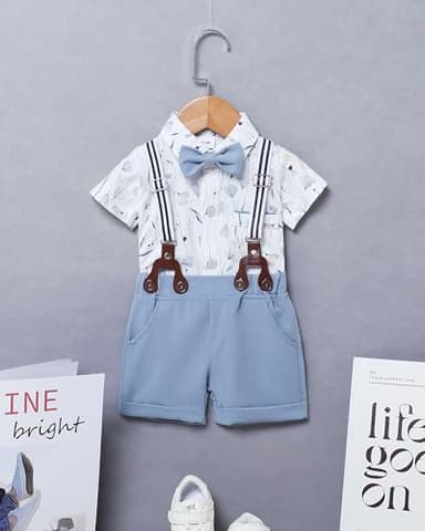 ZOEREA Baby Boy Clothes Suit Infant Short Sleeve Gentleman Outfits Dress Shirt+Bowtie+Suspender Shorts 0-18M - Image 2