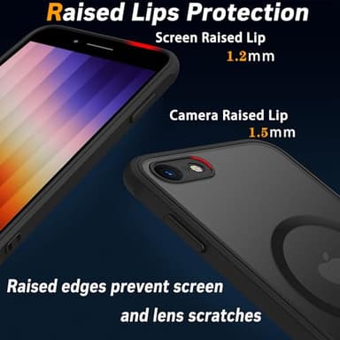 Magnetic for iPhone SE Case 2022/3rd/2020/2nd gen, iPhone 8 & iPhone 7 [Compatible with Magsafe] Shockproof Slim Translucent Matte Protective Phone Case, Black - Image 3