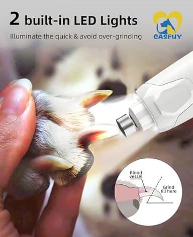 Casfuy Dog Nail Grinder Quiet - (45db) 6-Speed Pet Nail Grinder with 2 LED Lights for Large Medium Small Puppy Dogs/Cats, Professional 3 Ports Rechargeable Electric Dog Nail Trimmer with Dust Cap - Image 4