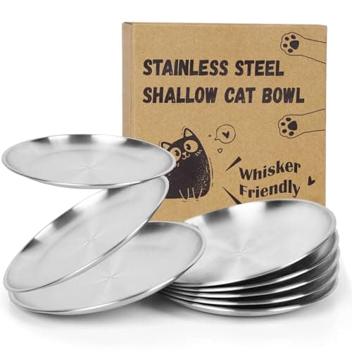 Petdream 8-Pack Stainless Steel Cat Food Bowls – Shallow Whisker-Friendly Non-Slip Silicone Base,Easy to Clean Indoor Feeding Dishes(6.7") - Image 1