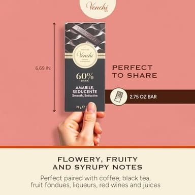 Venchi 60% Dark Chocolate Bar, 2.75 oz - Naturally Gluten Free- Delicate Dark Chocolate - Vegan Friendly - Image 8