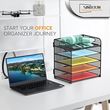 Letter Tray Paper Organizer 5-Tier Desk Organizer File Organizer Paper Holder with Handle, Metal Desktop Document Shelf Tray Office Classroom Organization - Black - Image 5