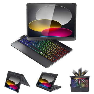 BABG Keyboard Case for iPad 10th Generation&iPad 11th(A16,2025),iPad Air 11/iPad Pro 11 inch Keyboard&iPad Air 5th/Air 4th Keyboard,Non-Trackpad,360°Swivel,7 Use Modes,Backlight-Black - Image 1