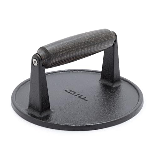 GreenPan x Bobby Flay Smash Burger Press, 6.5" Cast Iron Round Grill Press, Smashed Burgers, Heavy-Duty, Wood Handle, Cookouts & BBQ Tool for Juicy & Crispy Hamburgers Bacon Sandwich, Flat Top Griddle - Image 1