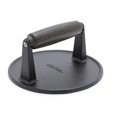 GreenPan x Bobby Flay Smash Burger Press, 6.5" Cast Iron Round Grill Press, Smashed Burgers, Heavy-Duty, Wood Handle, Cookouts & BBQ Tool for Juicy & Crispy Hamburgers Bacon Sandwich, Flat Top Griddle - Image 1