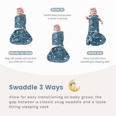 ZIGJOY Sleep Sack Swaddle 1.0 Tog Baby Wearable Blanket 100% Cotton Baby Swaddle Blanket for Newborns 0-6 Months Space&Blue - Image 5