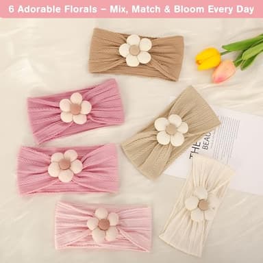 lucdnc 6 Pcs Baby Girls' Headbands Gifts for Newborn Infant Toddler Handmade Soft Comfortable Elasticity Nylon Baby Flower Hairbands Essentials Accessories - Image 7
