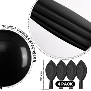 PartyWoo Black Balloons 4 pcs 36 Inch Extra Large Big Jumbo Giant Matte Black Latex Helium Balloons for Graduation Halloween New Year Anniversary Birthday Retirement Party Decorations Black-Y18 - Image 6