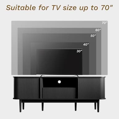 MAISONARIA 63" Black TV Stand, Fluted Entertainment Center for TVs up to 70'', Modern TV Stand with Storage, Entertainment Center with Sliding Doors, Wood Media Console for Bedroom, Living Room - Image 5