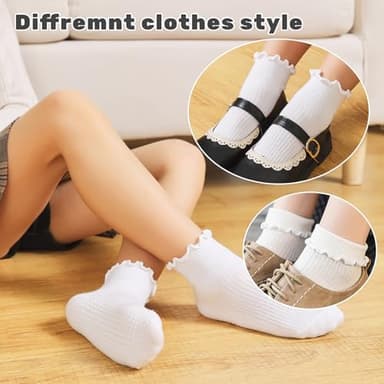 ANYANIME 6 Pairs Toddler Ruffle Socks for Girls - Baby Grip Non Slip Cute Grippy Frilly Socks - Image 4