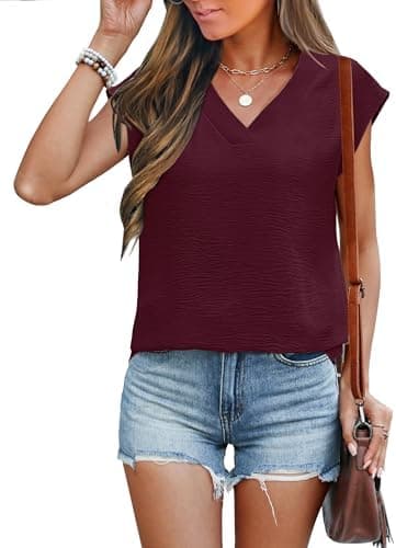 ANRABESS Women Tops Cap Sleeve Textured Dressy Casual V Neck Shirts 2025 Summer Business Work Blouses Outfits - Image 4