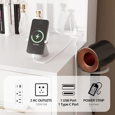 Furmax Vanity Desk with Mirror, LED Lights and Power Outlet Makeup Vanity Table with 7 Drawers and 6 Storage Shelves Dressing Table for Bedroom Dressing Room (White) - Image 7