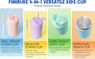 Fimibuke Kids & Toddler Cups, 10 OZ Spill Proof Straw Cups for Toddlers, 4 Pack Leak-Proof Kid Insulated Tumbler with Screw-On Lid & Silicone Straw with Stopper, Stainless Steel Sippy Cup for Girl Boy - Image 3