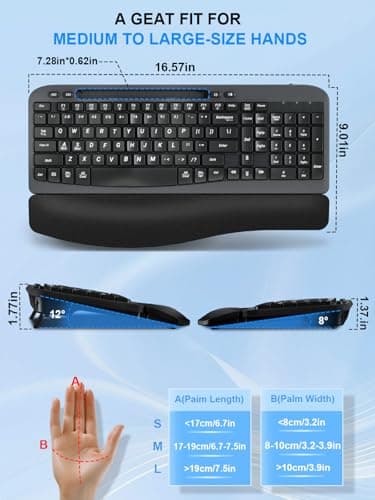 Wireless Keyboard and Mouse Combo, Wave Keys Computer Ergonomic Keyboard with Cushioned Plam Rest, Phone Holder, 2.4GHz Silent 6 Button Wireless Mouse Set for Laptop, PC, Windows, Mac (Black) - Image 3