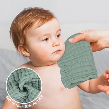 Looxii Muslin Baby Washcloths 6 Pack, 100% Cotton Baby Wash Cloths for Baby Face Body, 12x12 inches Large Soft Absorbent Face Towels for Newborns Gradient Green - Image 3