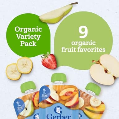 Gerber Stage 2 Baby Food, Organic Fruit Favorites Puree Pouches Variety Pack, No Added Sweetener, Baby Food Pouches, 9-Pack - Image 5
