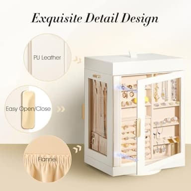 TidyStash 360° Rotating Jewelry Organizer, Large, Elegant Jewelry Boxes for Women Necklace, Ring Earring Storage, Vertical Accessory Organizers and Storage, Cream White - Image 5