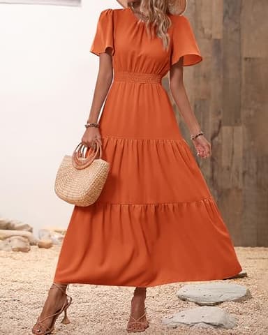 PRETTYGARDEN Woman Summer Clothes Casual Short Sleeve Maxi Dress Plain Soft Business Work Dresses 2025 Trendy(Solid Orange,Large) - Image 7
