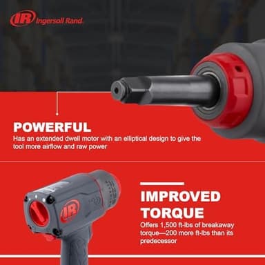 Ingersoll Rand 2236QTIMAX-2 DXS2 1/2" Air Impact Wrench, 2" Extended Anvil, Quiet, 1500 ft-lb Torque, Titanium Hammercase, Friction Ring Retainer, Pistol, Interchangeable Anvil, Multi-functional Tool - Image 3
