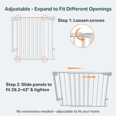 Cumbor 29.2–43" Baby Gate for Stairs, Wall-Mounted (Drill Required), Expandable No Bottom Bar Dog Gate, Auto Close Extra Wide Walk Thru, Pet & Toddler Proof Gate, Top & Bottom of Stairways (White) - Image 2