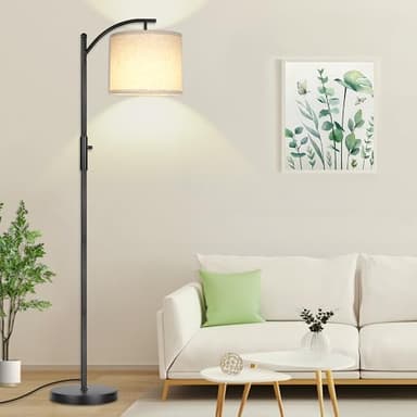 ROTTOGOON Dimmable Floor Lamp, Arc Floor Lamps for Living Room, Stepless Dimming Modern Standing Lamp with Linen Shade, Tall Lamp for Bedroom Office Dining Room- Black - Image 3