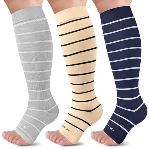 LEVSOX Open Toe Compression Socks for Women & Men 20-30mmHg Toeless Sock Knee High Support Stockings for Circulation Nurses Pregnant Travel - Image 1