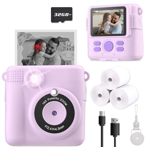 ESOXOFFORE Instant Print Camera for Kids, Christmas Birthday Gifts for Girls Boys, HD Digital Video Cameras for Toddler, Portable Toy for 4 5 6 7 8 9 10 Year Old Girl with 32GB SD Card-Purple - Image 1