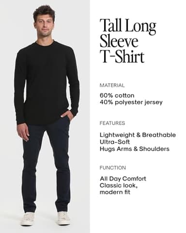 True Classic Long Sleeve Shirts for Men — Mens Long Sleeve Tee-Shirts, Henley Shirts for Men and Waffle-Knit Thermal T-Shirts - Classic Crew Neck - Regular, Pack of 1, Black, XL - Image 8