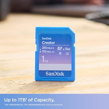 SanDisk 1TB Creator SD UHS-II Card, Read speeds up to 280MB/s, for DSLR and Mirrorless Cameras, 4K UHD, 6K Video, V60, 1 Month of Adobe Creative Cloud Included - SDSDXEP-1T00-GNCIS - Image 2