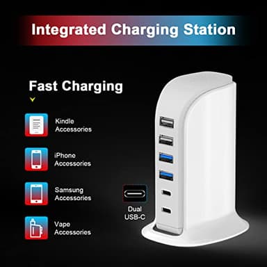 USB Charger Upoy, Charging Station for Multiple Devices 45W, Fast Charging Blocks with Dual Type C Ports, USB Charging Hub Organizer Multiport for iPhone, Ipad, Kindle, Travel Accessories - Image 2