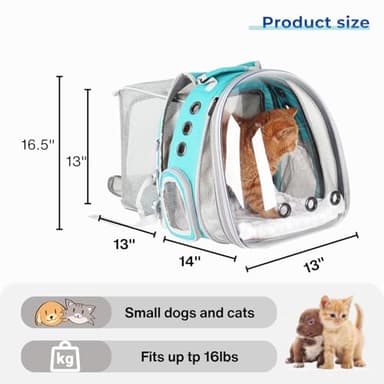 Lollimeow Cat Carrier Backpack, Bubble Dual Expandable Backpack Carrier, Pets and Small Dogs,Airline-Approved, Designed for Travel, Hiking, Walking & Outdoor Use (Dual Expandable-Green) - Image 6