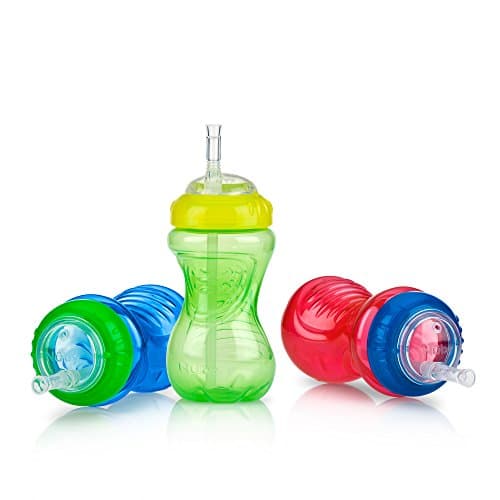 Nuby No-Spill Sippy Cup with Flex Straw for Boys - (3-Pack) 10-Ounce Bottles - Training Sippy Cups for Toddlers 12+ Months - Image 1