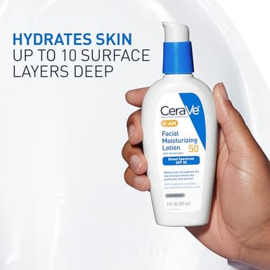 CeraVe AM Facial Moisturizing Lotion SPF 50, Face Moisturizer with SPF, Hyaluronic Acid, Niacinamide & Ceramides, Non-Greasy, Blends Seamlessly With No White Cast, Non Comedogenic Sunscreen, 3 Oz - Image 2