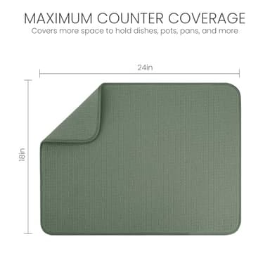 Bellemain XXL Dish Mat 24" x 17" ( LARGEST MAT ) Microfiber Dish Drying Mat , Super absorbent ( Green ) - Image 2